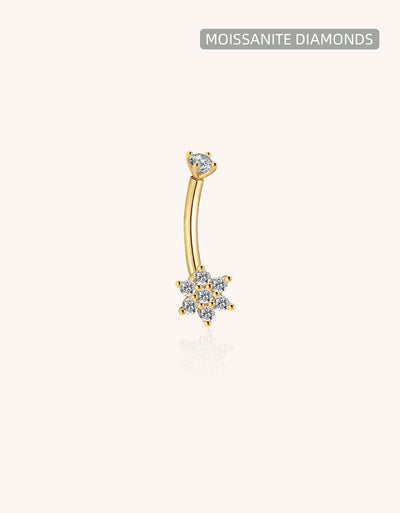 Gold Five-Pointed Star Belly Button Ring – Moissanite Navel Piercing