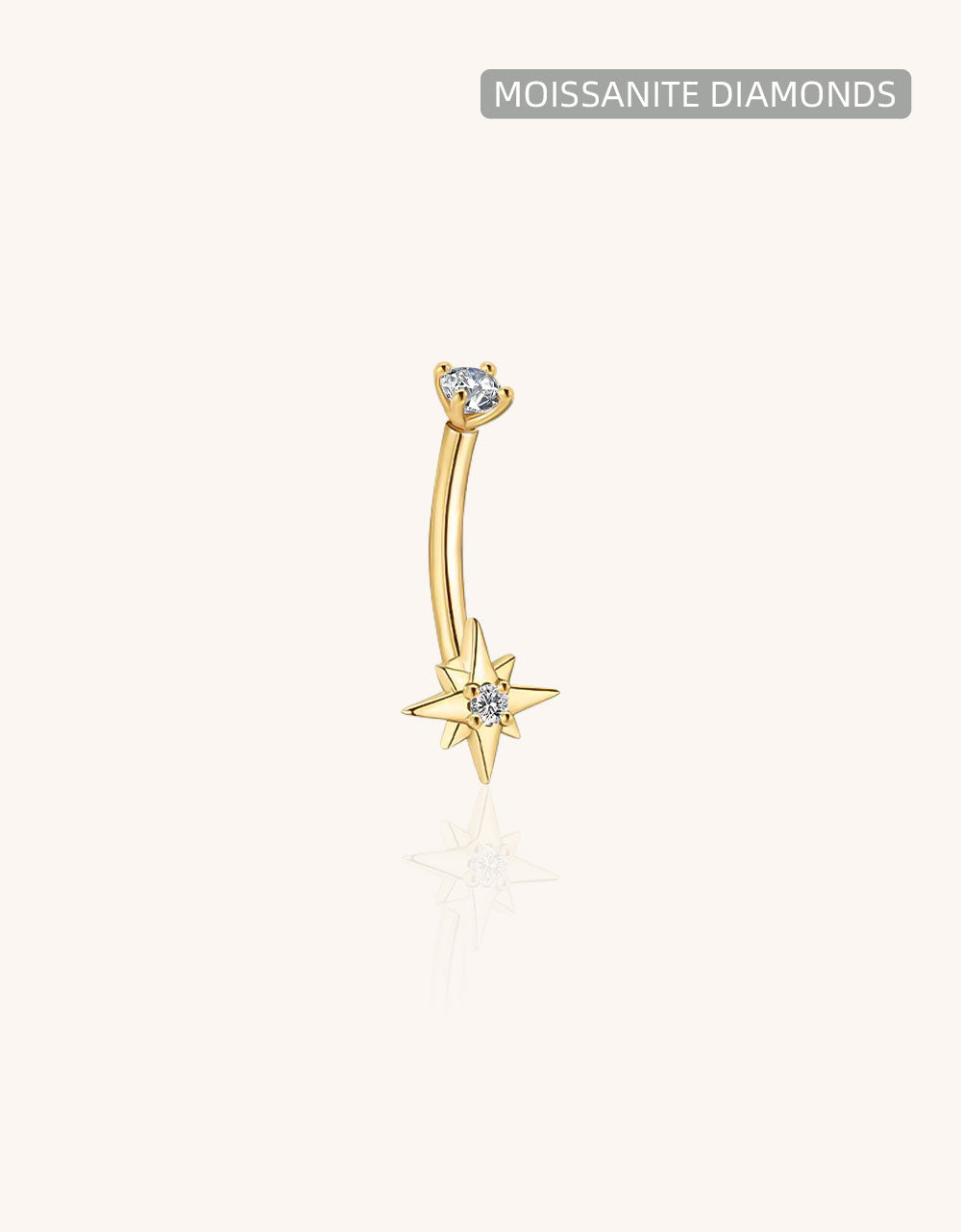 Gold Starburst Belly Button Ring – Moissanite Navel Piercing Jewelry