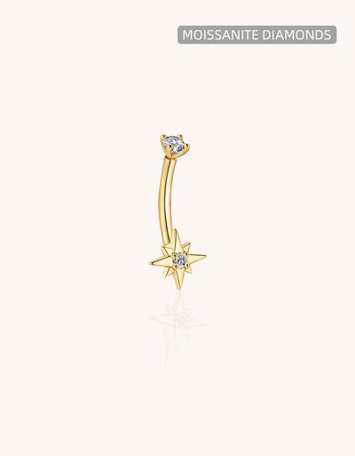 Gold Starburst Belly Button Ring – Moissanite Navel Piercing Jewelry