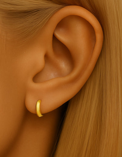14K Gold Huggie Hoop Earrings – Classic Dome & Zircon Studs, Daily Body Jewelry for Unisex