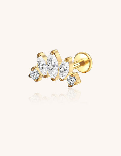 14K Gold Five Marquise CZ Internally Threaded Labret Stud – Elegant Lip Piercing Jewelry