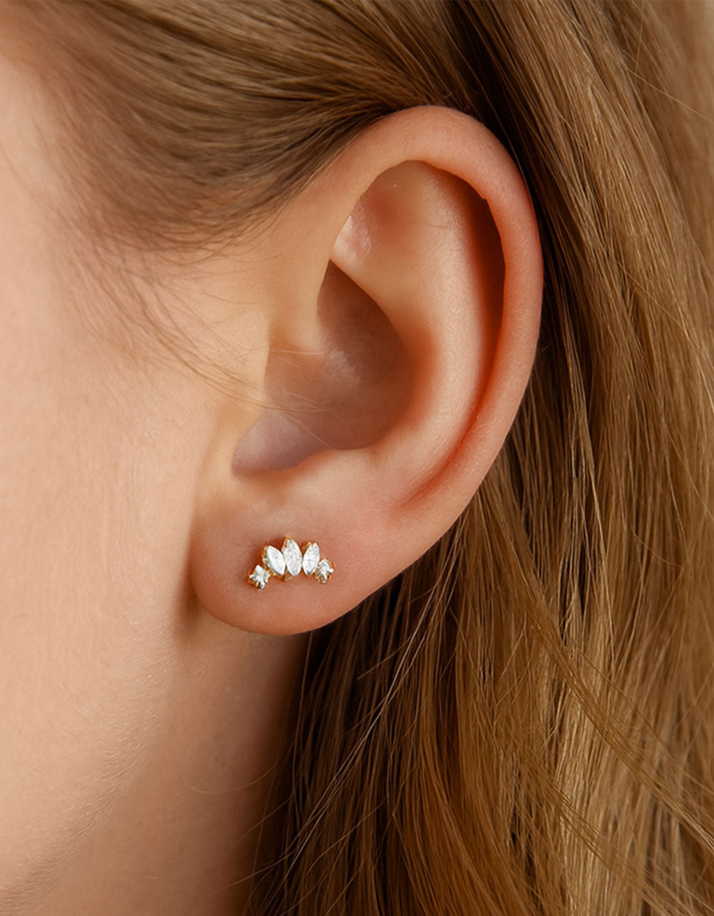 14K Gold Five Marquise CZ Internally Threaded Labret Stud – Elegant Lip Piercing Jewelry