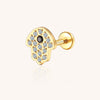 14K Gold Hand Palm Labret Stud with Pave CZ – Internally Threaded Lip Piercing Jewelry