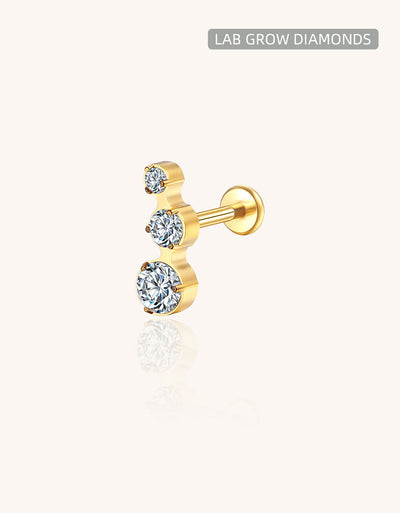 14K Gold Three Round Cubic Zirconia Internally Threaded Stud – Ear & Lip Piercing Jewelry