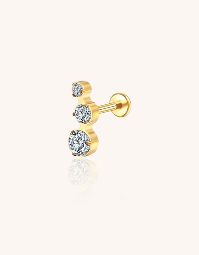 14K Gold Three Round Cubic Zirconia Internally Threaded Stud – Ear & Lip Piercing Jewelry