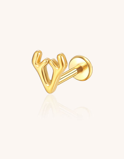 14K Gold Minimalist Antler Labret Stud – Elegant Lip Piercing Jewelry