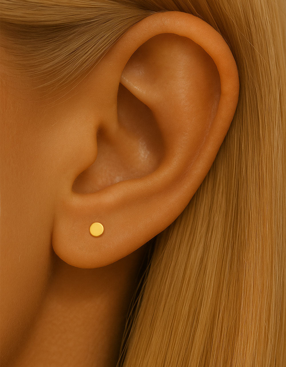 14K Gold Minimalist Flat Disc Labret Stud – Internally Threaded Lip Piercing Jewelry