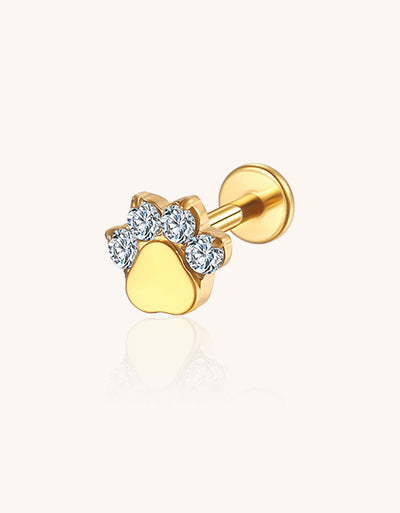 14K Gold Cat Paw Labret Stud with 4 CZ Stones – Internally Threaded Lip Piercing Jewelry