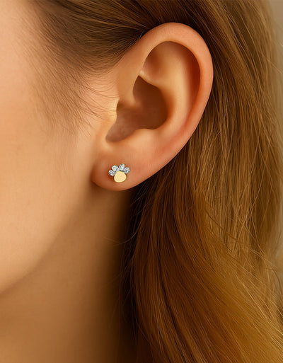 14K Gold Cat Paw Labret Stud with 4 CZ Stones – Internally Threaded Lip Piercing Jewelry
