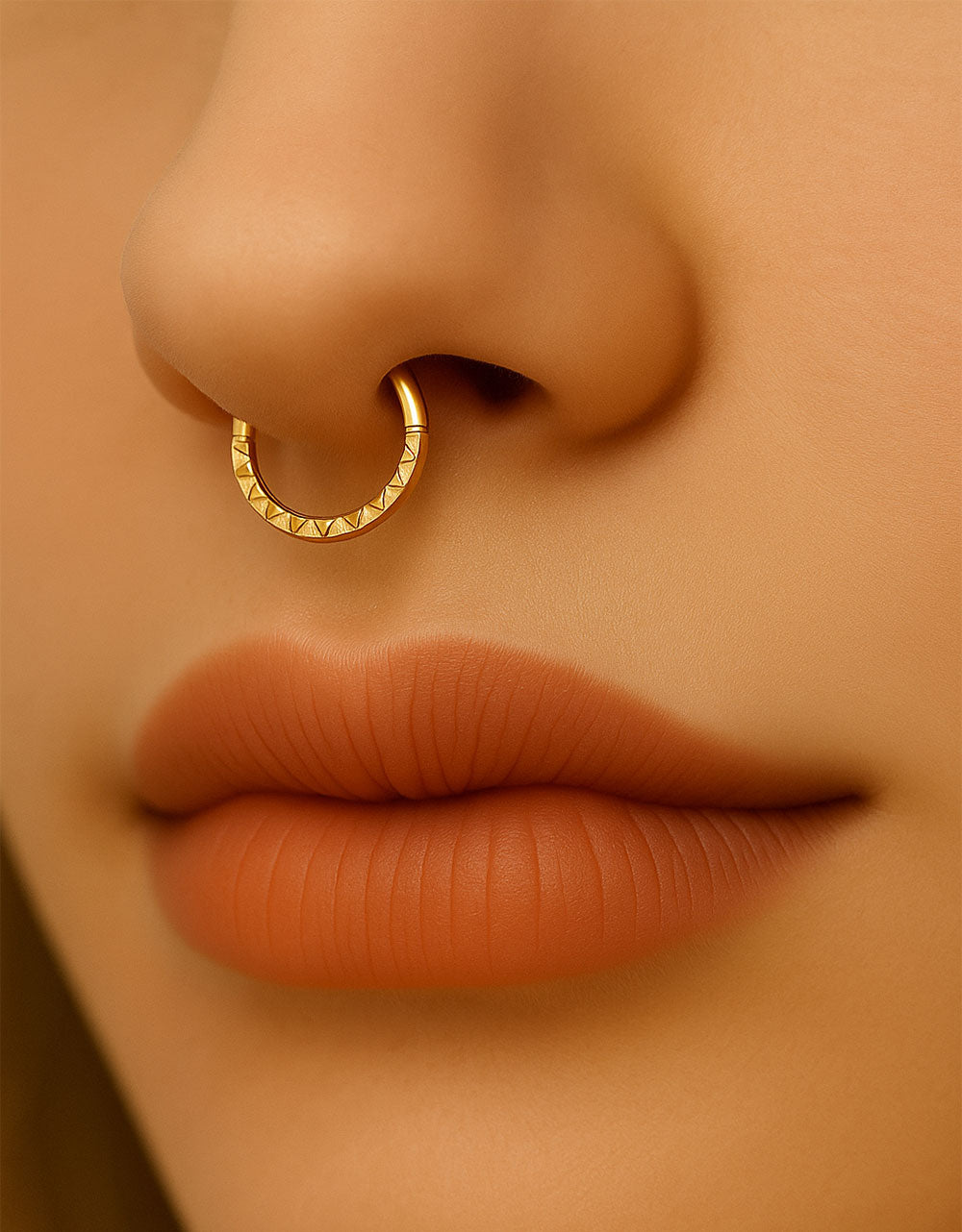 14K Gold Pyramid Pattern Engraved Septum Nose Ring – Luxury Piercing Jewelry