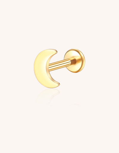 14K Gold Minimalist Flat Moon Labret Stud – Internally Threaded Lip Piercing Jewelry