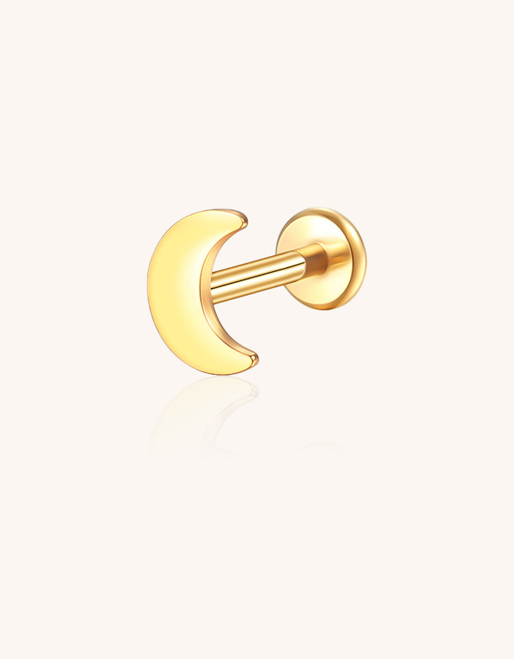 14K Gold Minimalist Flat Moon Labret Stud – Internally Threaded Lip Piercing Jewelry