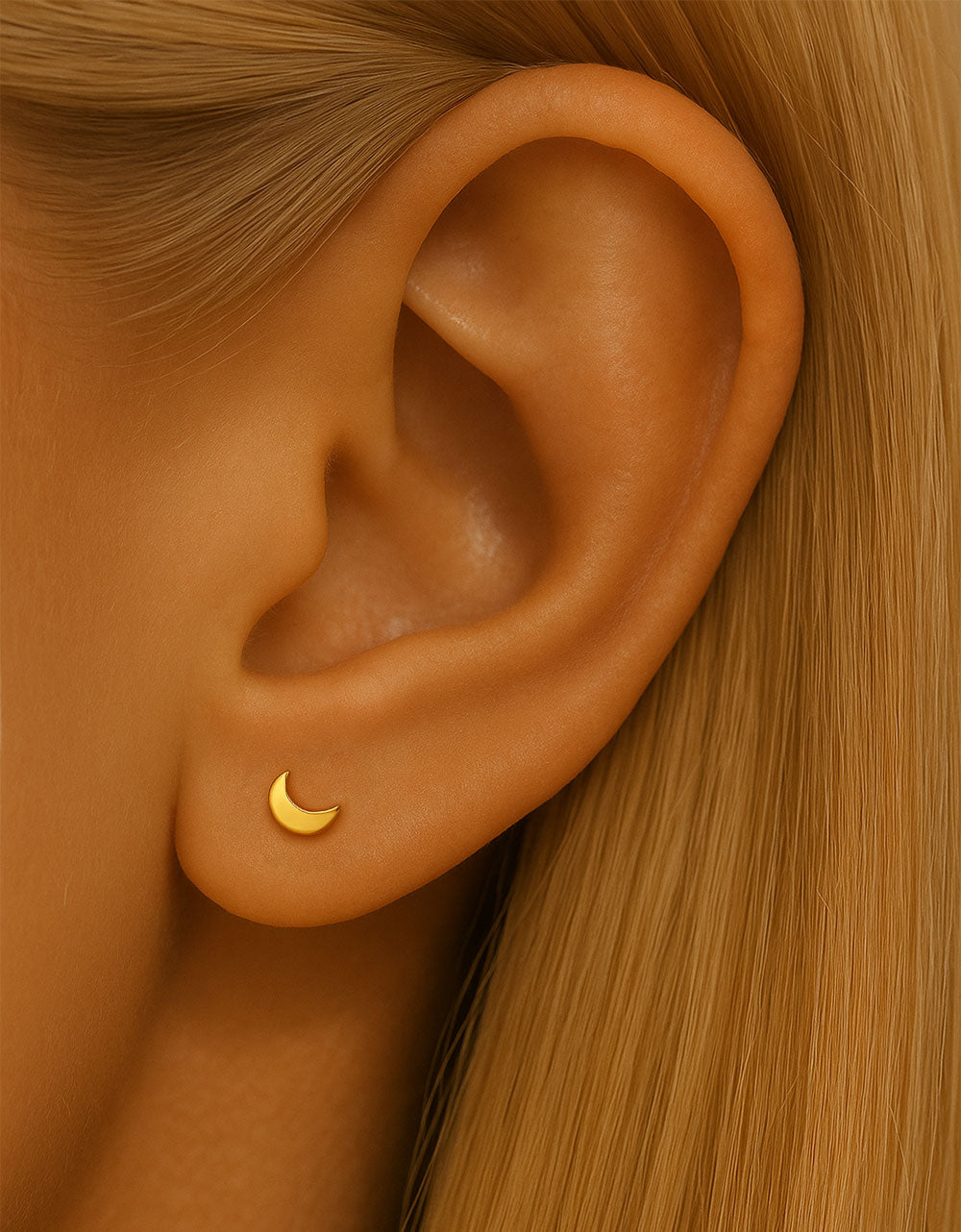 14K Gold Minimalist Flat Moon Labret Stud – Internally Threaded Lip Piercing Jewelry