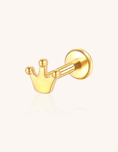 14K Gold Minimalist Mini Crown Labret Stud – Internally Threaded Lip Piercing Jewelry