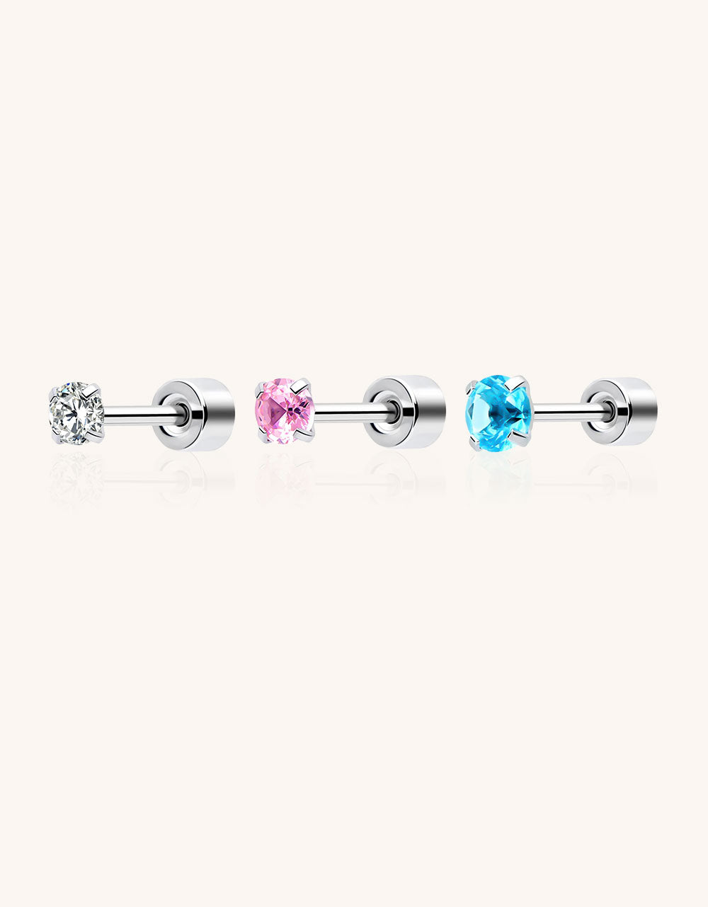 14K White Gold MultiGem Piercing Stud Colorful Cartilage/Helix Earring