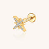14K Gold Octagram Labret Stud with 9 Pave CZ – Internally Threaded Lip Piercing Jewelry