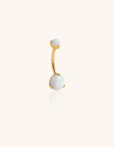 14K Gold Double Pearl Belly Button Ring – Elegant Navel Piercing Jewelry