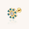 14K Gold Sunflower Labret Stud with Blue CZ – Internally Threaded Lip Piercing Jewelry