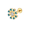 14K Gold Sunflower Labret Stud with Blue CZ – Internally Threaded Lip Piercing Jewelry