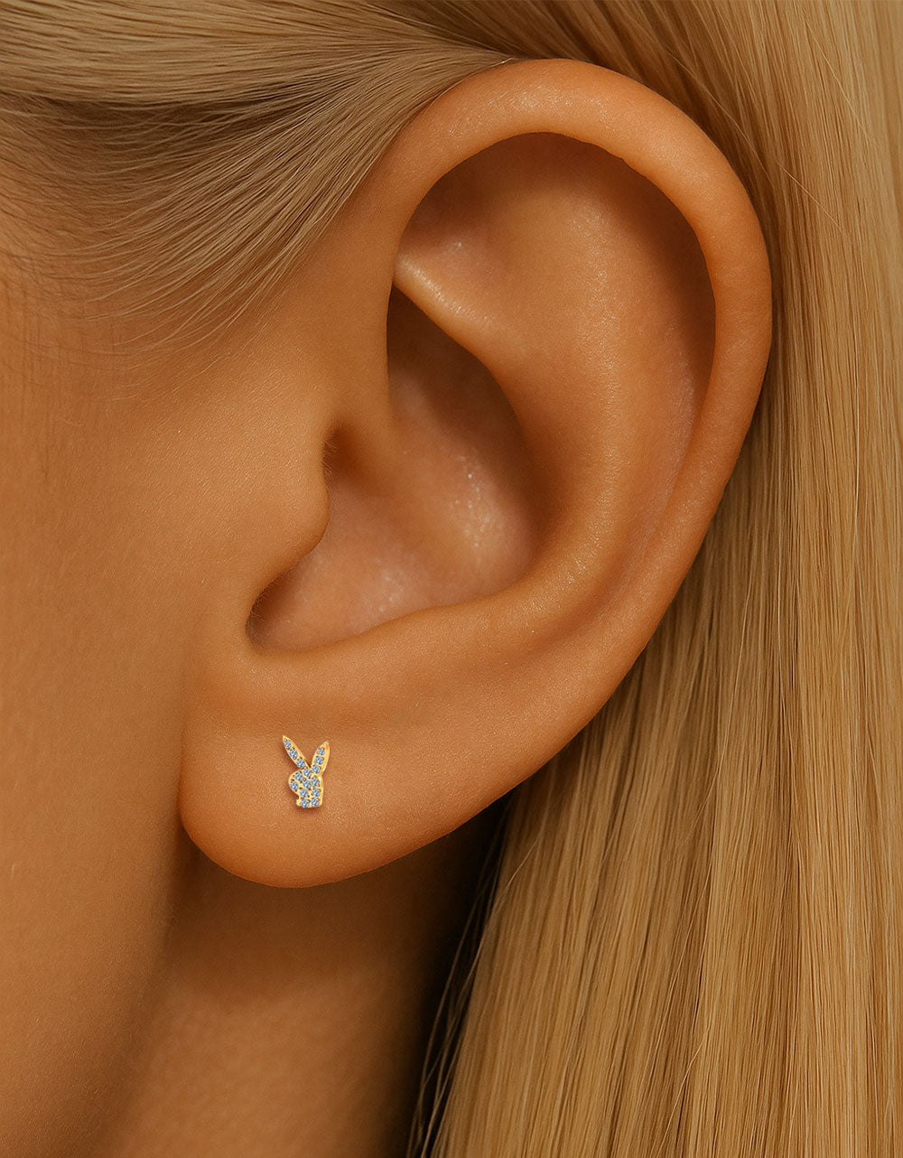Titanium Bunny CZ Lip Stud 15 White Crystals Hypoallergenic 16G Piercing Jewelry