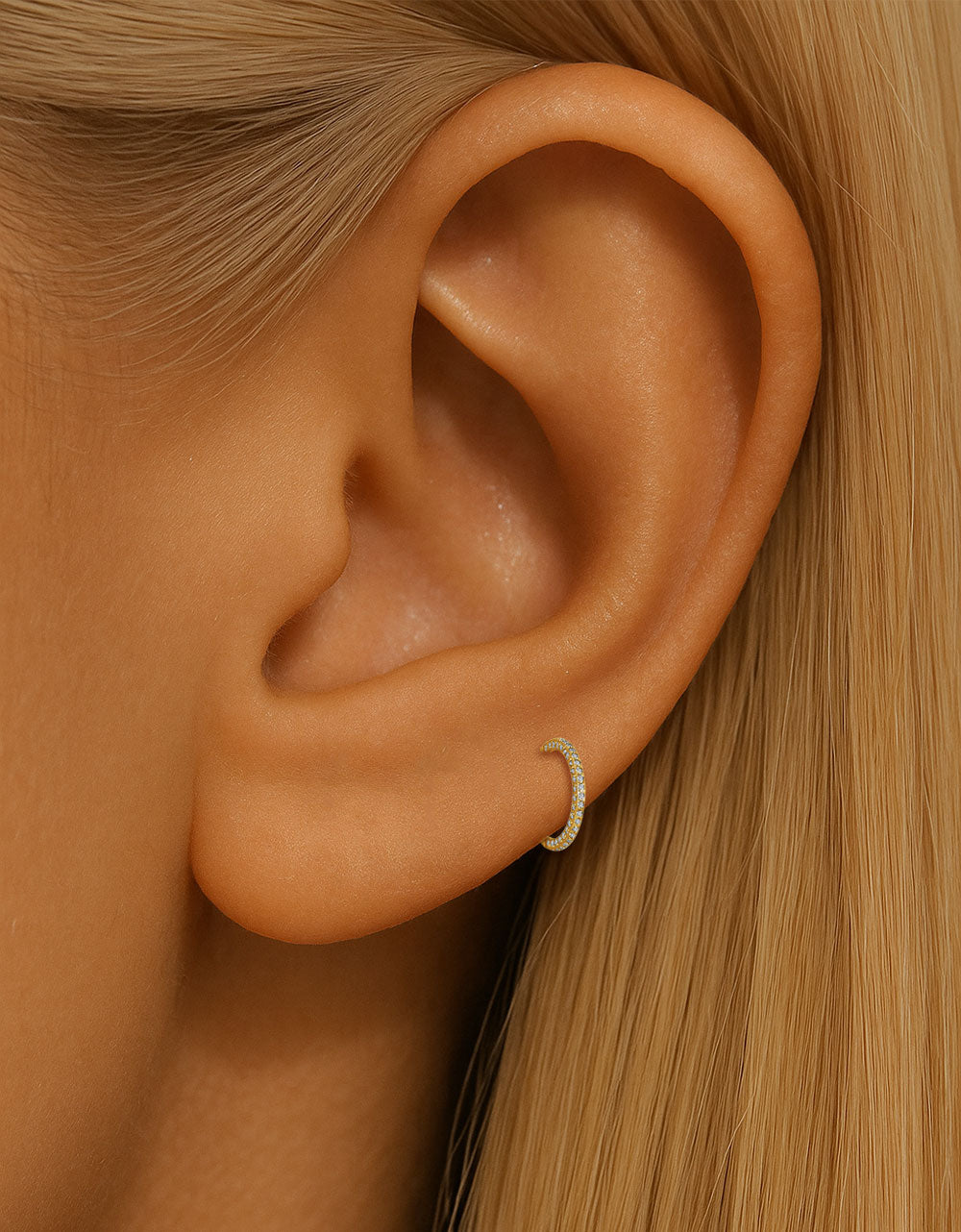 14K Gold 16G Segment Ring – 3 Side CZ Paved Clicker for Helix, Nose & Ear Piercing