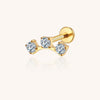 14K Gold Three Round CZ Labret Stud with Square Edge – Internally Threaded Lip Piercing Jewelry