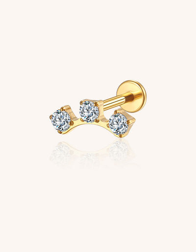 14K Gold Three Round CZ Labret Stud with Square Edge – Internally Threaded Lip Piercing Jewelry