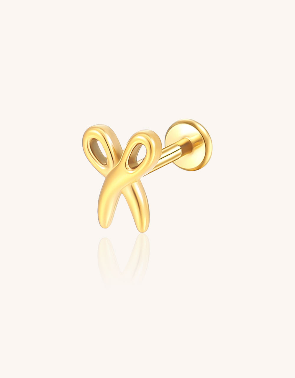 14K Gold Minimalist 3D Scissors Labret Stud – Internally Threaded Lip Piercing Jewelry