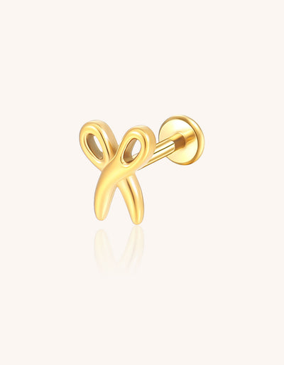 14K Gold Minimalist 3D Scissors Labret Stud – Internally Threaded Lip Piercing Jewelry