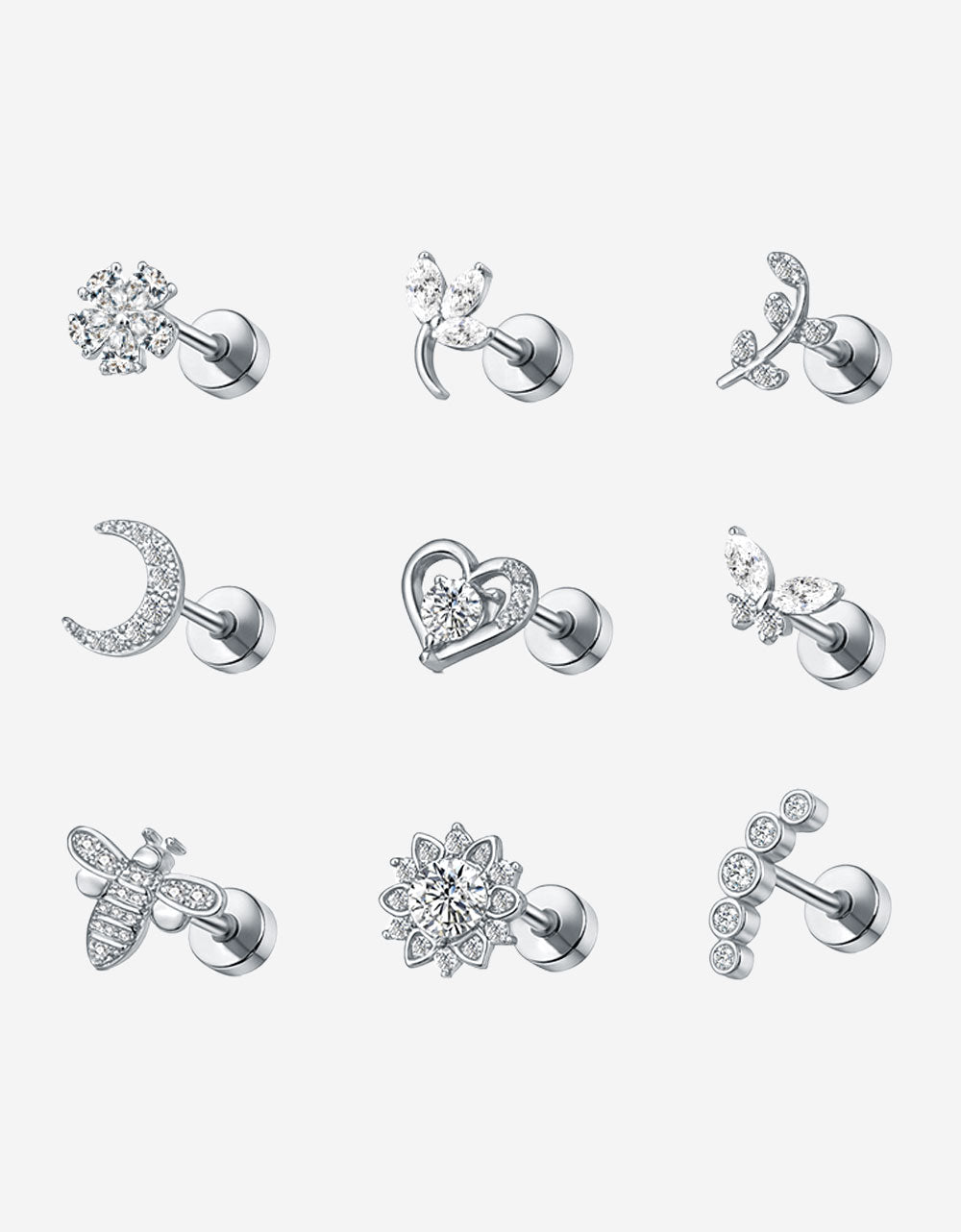 316L Stainless Steel Piercing Jewelry – Multi-Color Lab Diamond for Ear, Nose & Lip