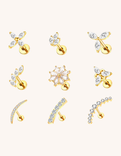 316L Stainless Steel Clover & Marquise Piercing – Multi-Color Lab Diamond for Ear, Nose & Lip