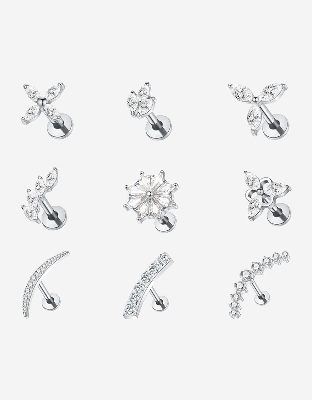 316L Stainless Steel Clover & Marquise Piercing – Multi-Color Lab Diamond for Ear, Nose & Lip