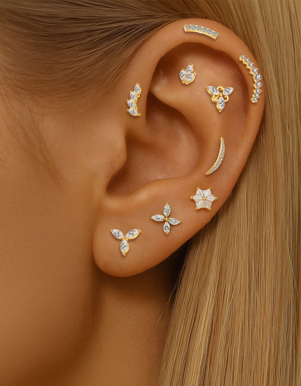 316L Stainless Steel Clover & Marquise Piercing – Multi-Color Lab Diamond for Ear, Nose & Lip