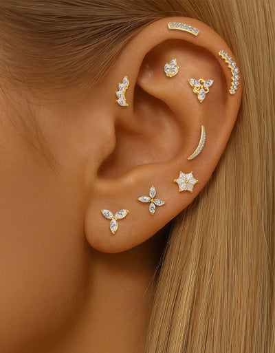 316L Stainless Steel Clover & Marquise Piercing – Multi-Color Lab Diamond for Ear, Nose & Lip