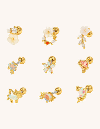 316L Stainless Steel Piercing Jewelry – Natural Gemstone Flower, Fish, Heart & Path Design