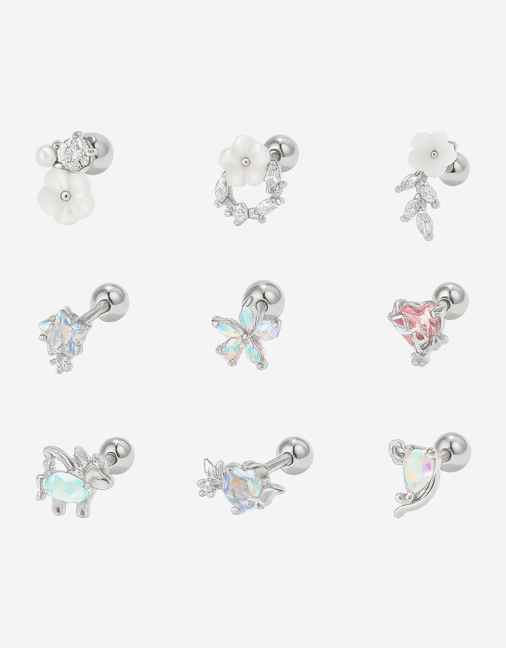 316L Stainless Steel Piercing Jewelry – Natural Gemstone Flower, Fish, Heart & Path Design