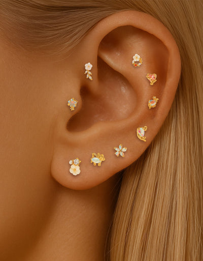 316L Stainless Steel Piercing Jewelry – Natural Gemstone Flower, Fish, Heart & Path Design