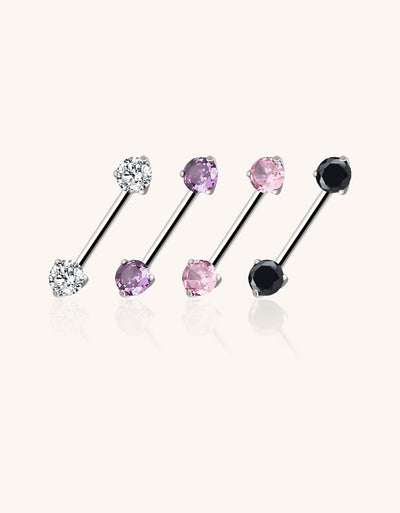 Threadless Titanium Nipple Barbell–Prong Set CZ Ends | Push-In Style Body Piercing Jewelry