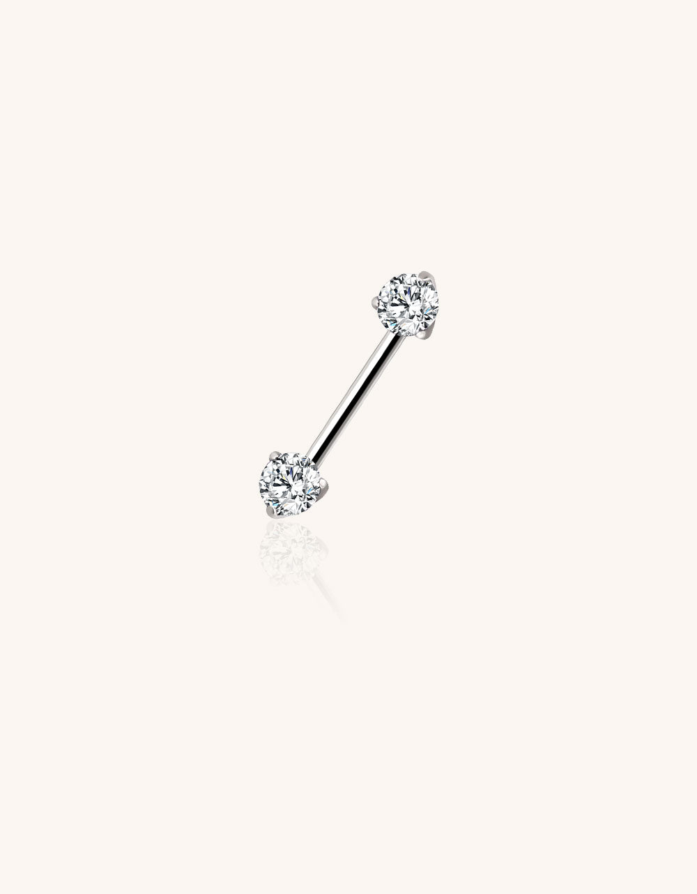 Threadless Titanium Nipple Barbell–Prong Set CZ Ends | Push-In Style Body Piercing Jewelry