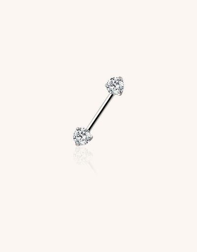 Threadless Titanium Nipple Barbell–Prong Set CZ Ends | Push-In Style Body Piercing Jewelry