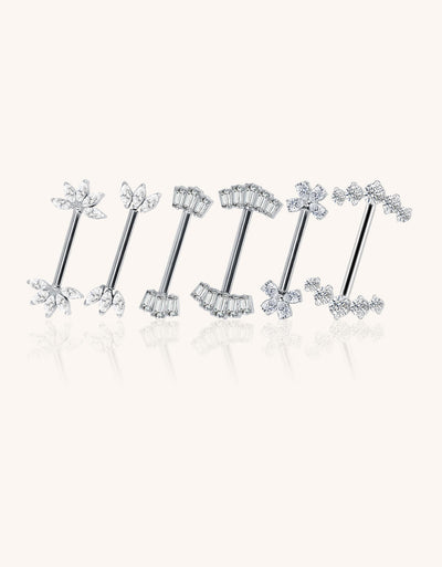 Modern Titanium Threadless Nipple Ring with 5 CNC-Set CZ