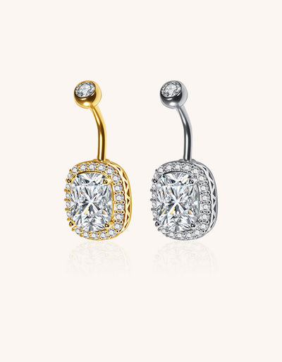 Gold F136 Titanium Belly Button Ring–Rectangle CZ Dangle,Hypoallergenic Navel Piercing Jewelry