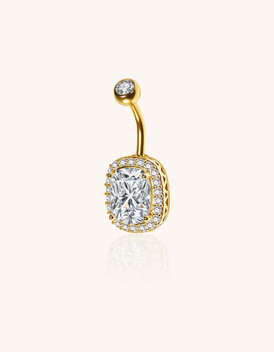 Gold F136 Titanium Belly Button Ring–Rectangle CZ Dangle,Hypoallergenic Navel Piercing Jewelry
