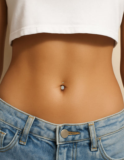Gold F136 Titanium Belly Button Ring–Rectangle CZ Dangle,Hypoallergenic Navel Piercing Jewelry
