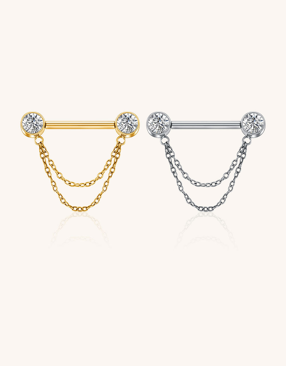 Double CZ End Nipple Stud with Chain – Stylish Body Piercing Jewelry