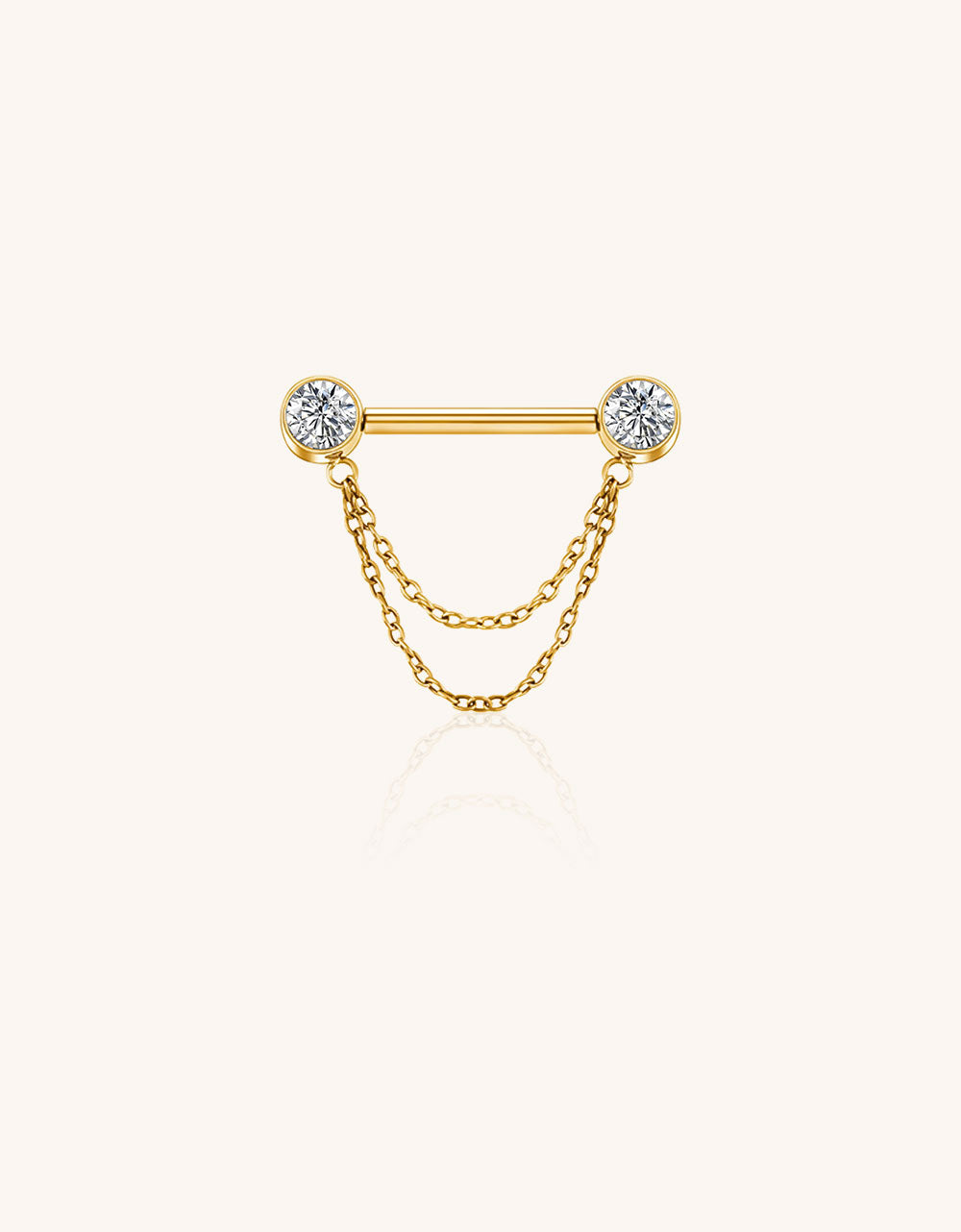 Double CZ End Nipple Stud with Chain – Stylish Body Piercing Jewelry