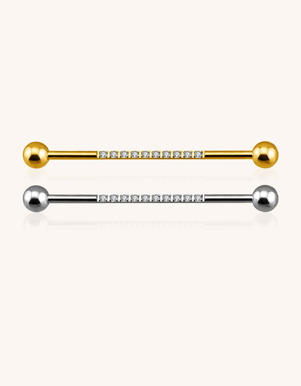 Internally Threaded Industrial Barbell – CZ Pave on Pole Body Piercing Jewelry