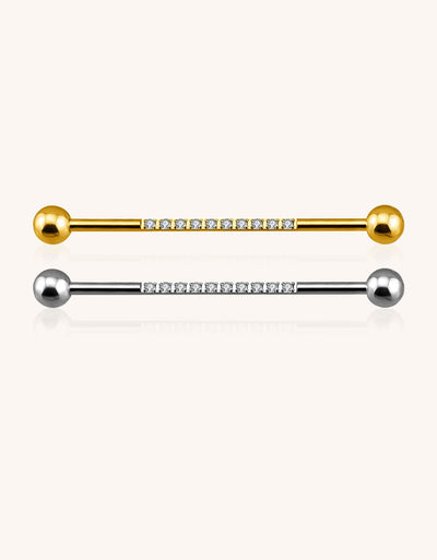 Internally Threaded Industrial Barbell – CZ Pave on Pole Body Piercing Jewelry