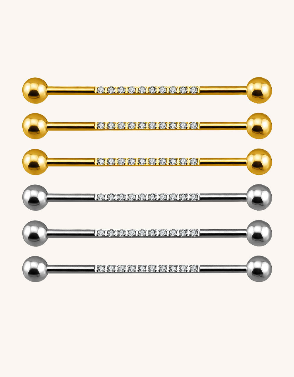 Internally Threaded Industrial Barbell – CZ Pave on Pole Body Piercing Jewelry