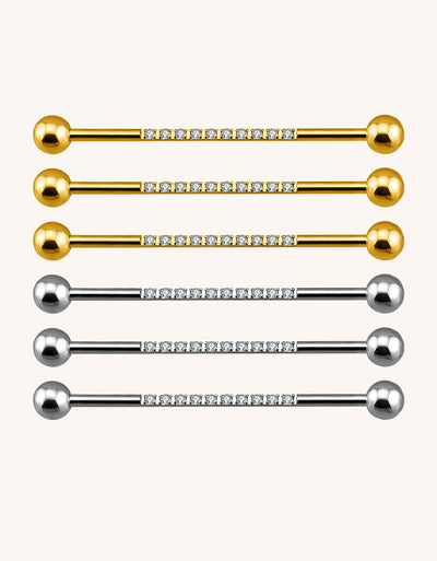 Internally Threaded Industrial Barbell – CZ Pave on Pole Body Piercing Jewelry